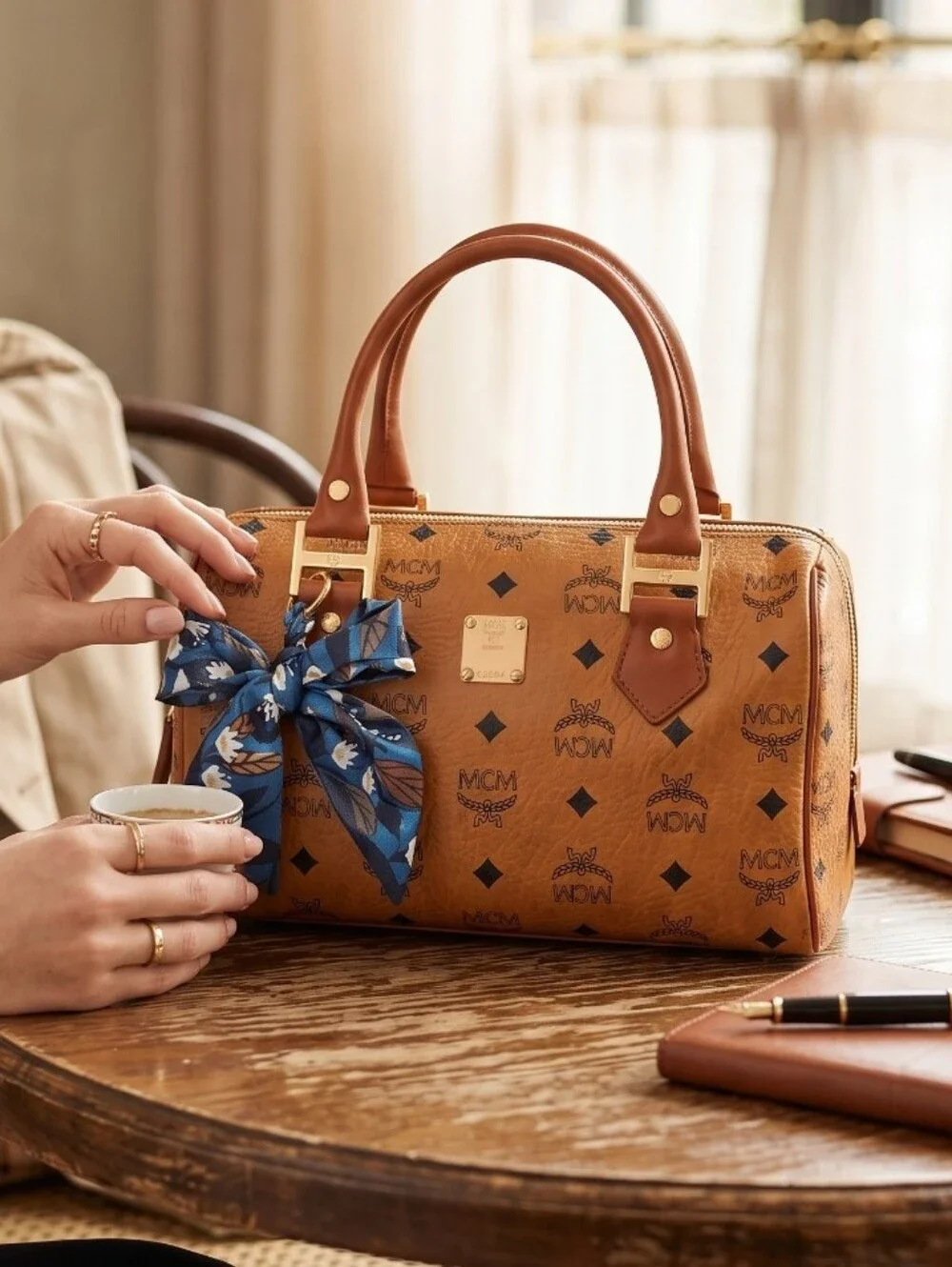 MCM Vintage Cognac Visetos Boston Bag